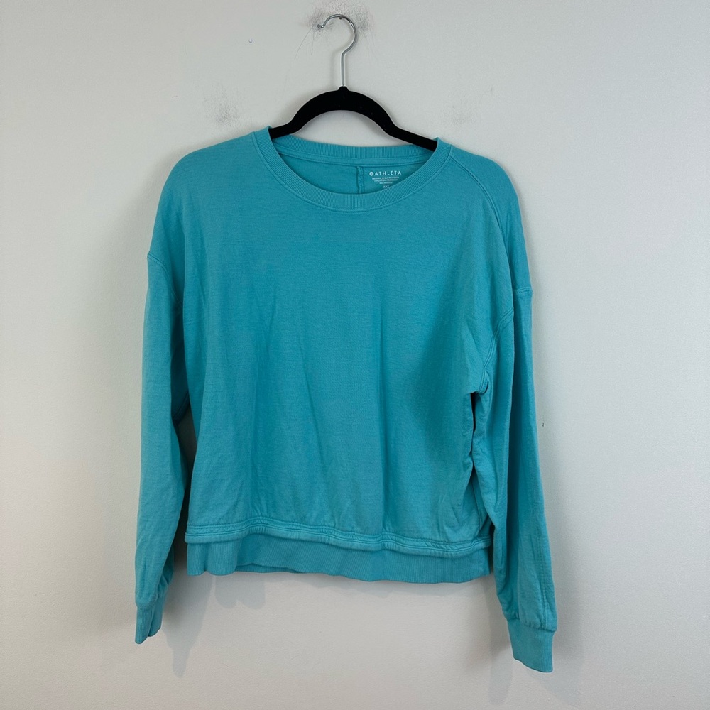 Athleta Teal Aqua Crewneck Sundown Sweatshirt Size XXS Women's